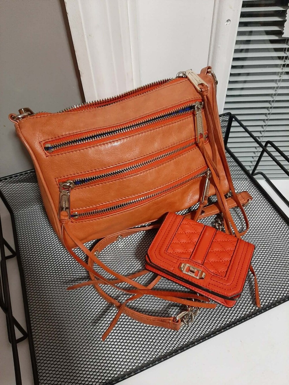 REBECCA MINKOFF Orange Mini "5-Zip" Crossbody & "Love" Wallet 2 Pc Capsule Set